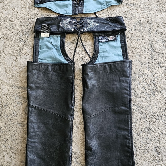 Harley Davidson Leather Chaps (sm) and matching halter top (med) - Picture 4 of 13